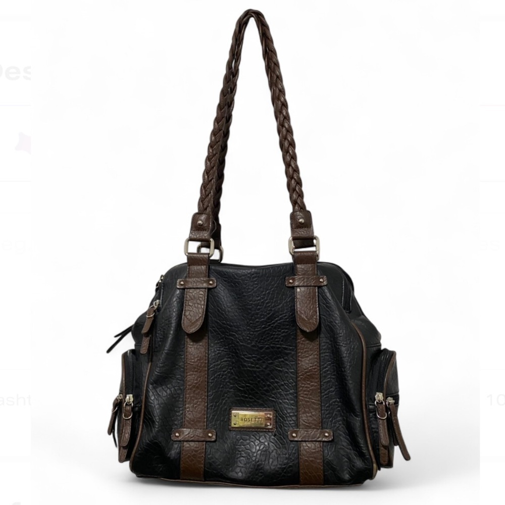 Cute & Functional Dark Academia Slouchy Brown & Black Faux Leather Shoulder Bag